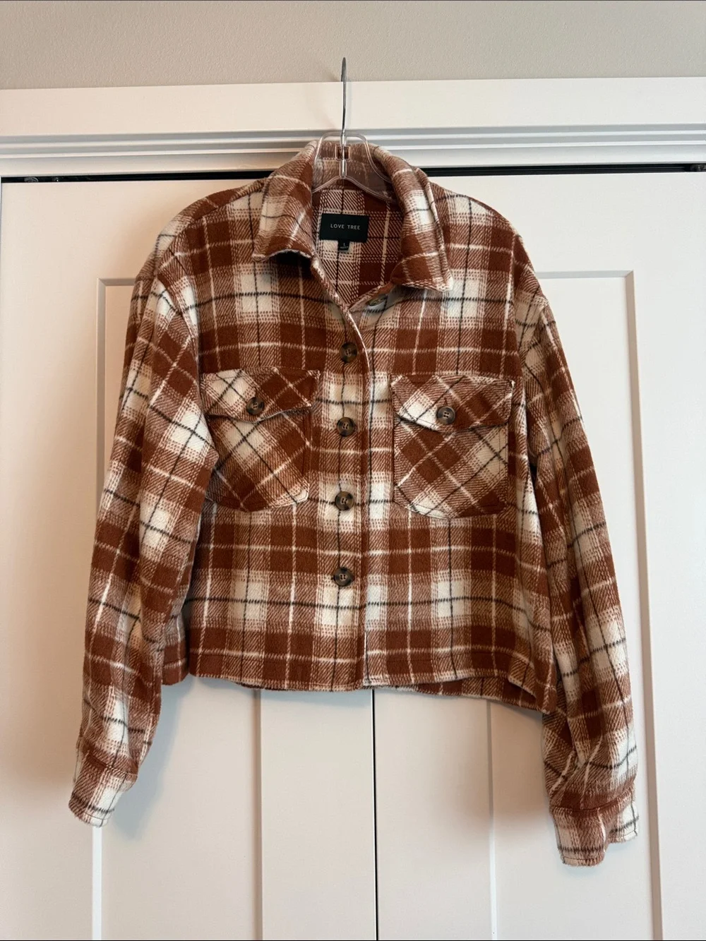 Love Tree Flannel Cropped Shacket